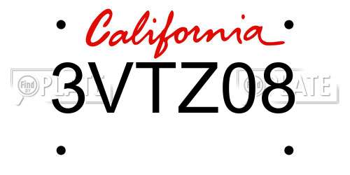 3VTZ08 California License Plate