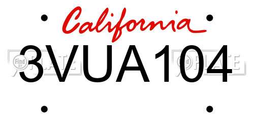 3VUA104 California License Plate