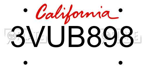 3VUB898 California License Plate