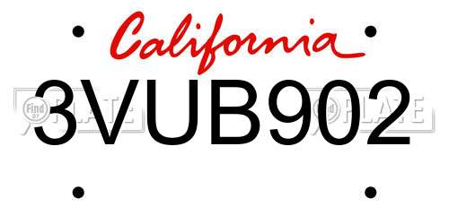 3VUB902 California License Plate