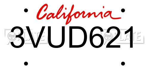 3VUD621 California License Plate