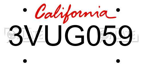 3VUG059 California License Plate