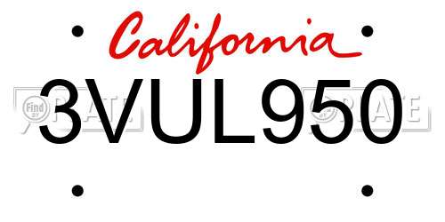 3VUL950 California License Plate