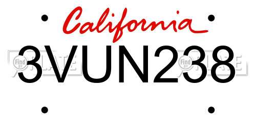 3VUN238 California License Plate