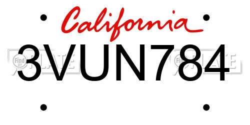3VUN784 California License Plate
