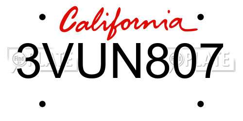 3VUN807 California License Plate