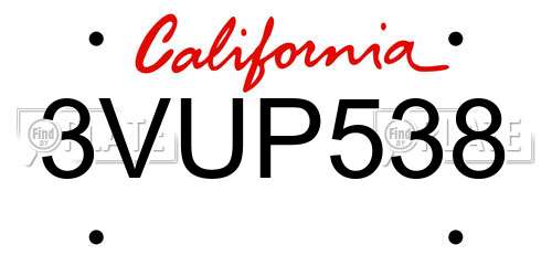 3VUP538 California License Plate