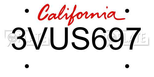 3VUS697 California License Plate