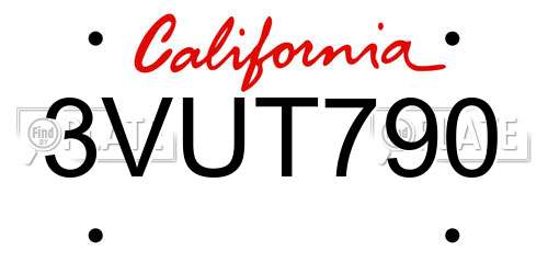 3VUT790 California License Plate
