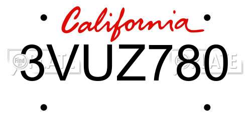 3VUZ780 California License Plate