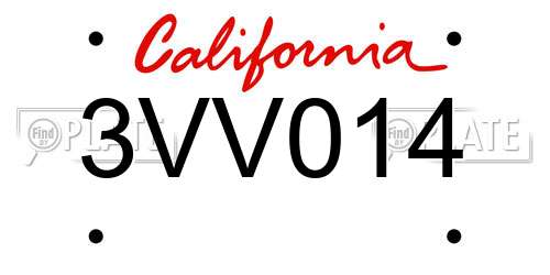3VV014 California License Plate