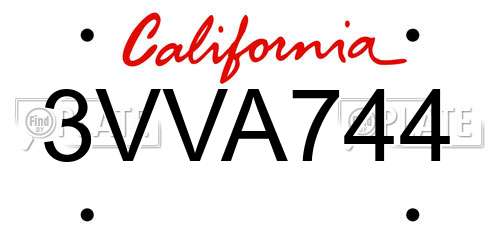 3VVA744 California License Plate