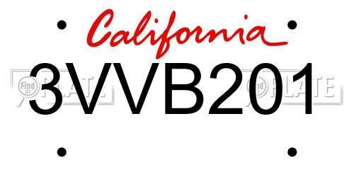 3VVB201 California License Plate