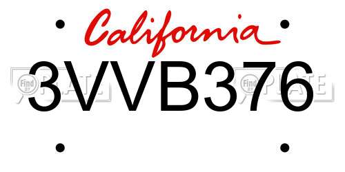3VVB376 California License Plate