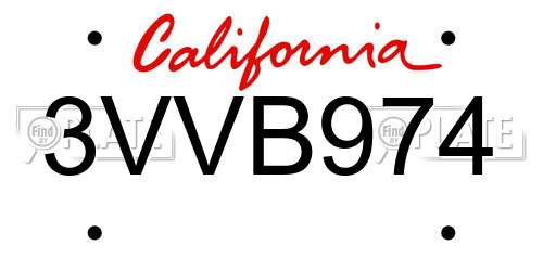 3VVB974 California License Plate