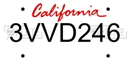 3VVD246 California License Plate