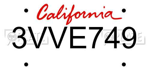 3VVE749 California License Plate