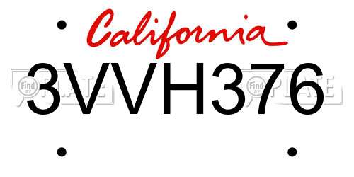 3VVH376 California License Plate