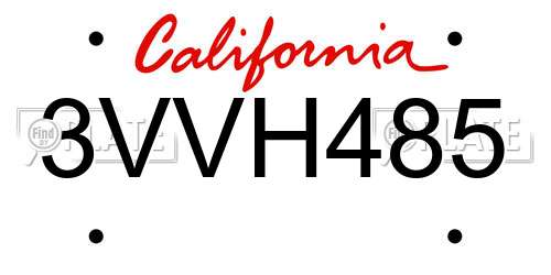 3VVH485 California License Plate