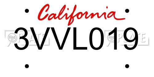3VVL019 California License Plate
