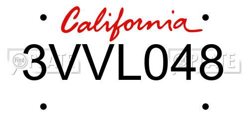 3VVL048 California License Plate