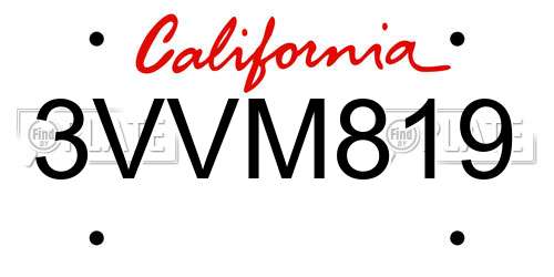 3VVM819 California License Plate