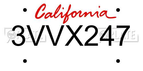 3VVX247 California License Plate