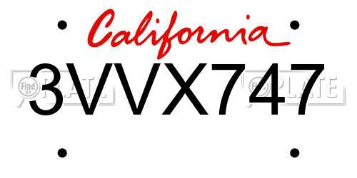 3VVX747 California License Plate