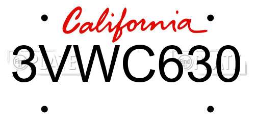 3VWC630 California License Plate