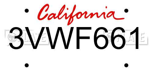 3VWF661 California License Plate