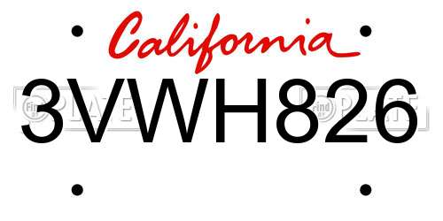 3VWH826 California License Plate