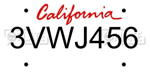 3VWJ456 California License Plate