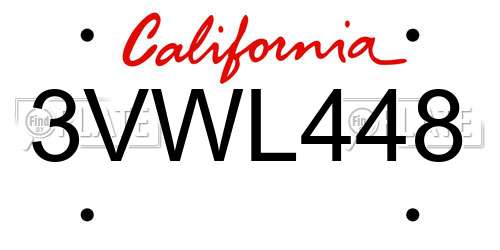 3VWL448 California License Plate