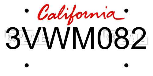 3VWM082 California License Plate