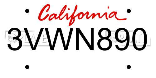 3VWN890 California License Plate