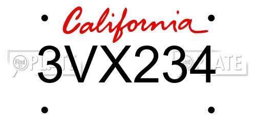3VX234 California License Plate