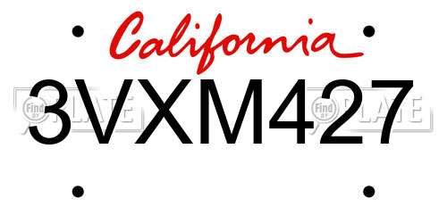 3VXM427 California License Plate