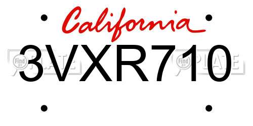 3VXR710 California License Plate