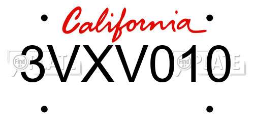3VXV010 California License Plate