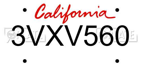 3VXV560 California License Plate