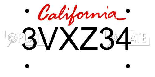 3VXZ34 California License Plate