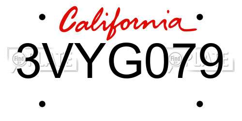 3VYG079 California License Plate