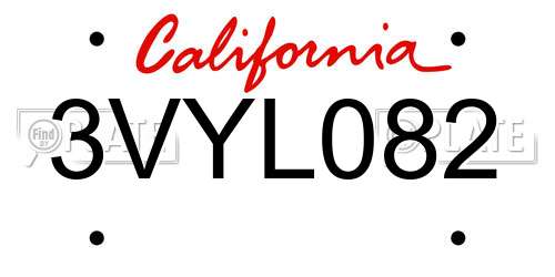 3VYL082 California License Plate