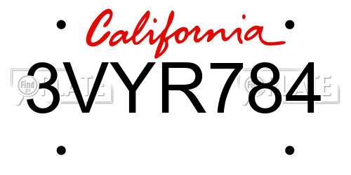 3VYR784 California License Plate