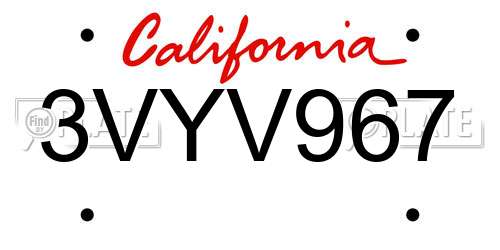 3VYV967 California License Plate