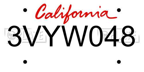 3VYW048 California License Plate