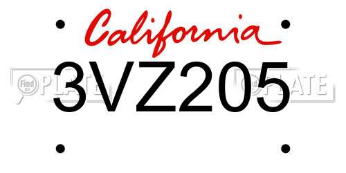 3VZ205 California License Plate