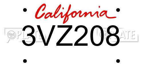 3VZ208 California License Plate