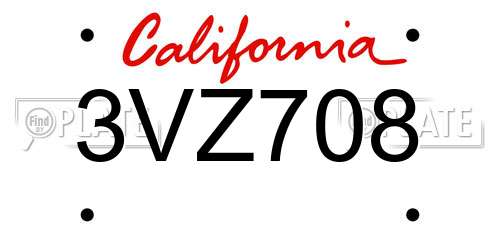 3VZ708 California License Plate