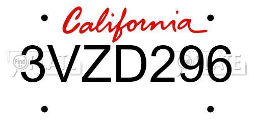 3VZD296 California License Plate
